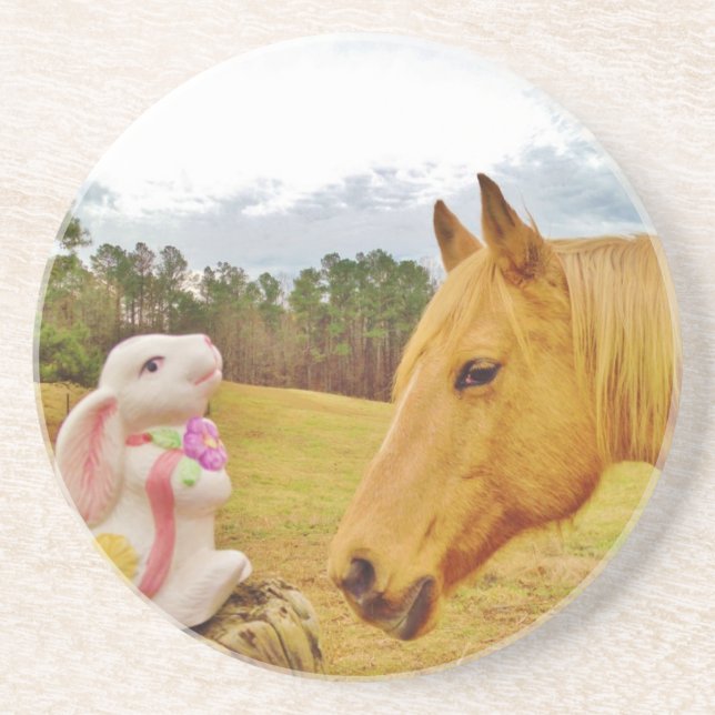 Posavasos Conejo blanco y caballo amarillo (Frente)