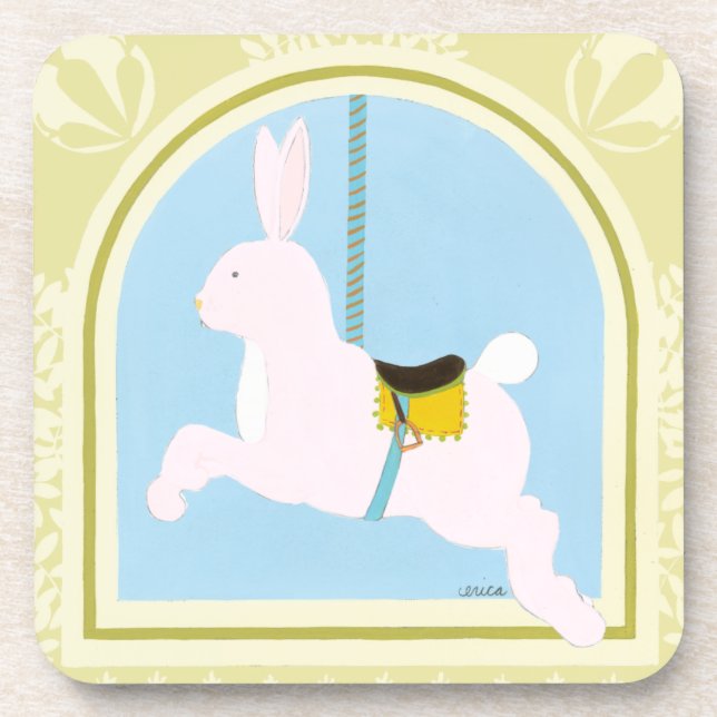 Posavasos Conejo de carrusel por June Erica Vess (Frente)