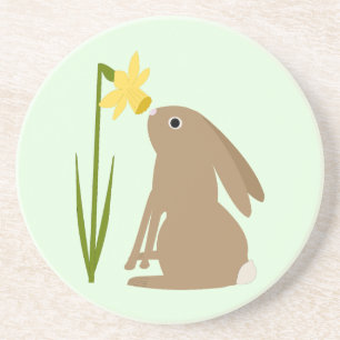Posavasos Conejo de conejo de pascua y flor de Daffodil