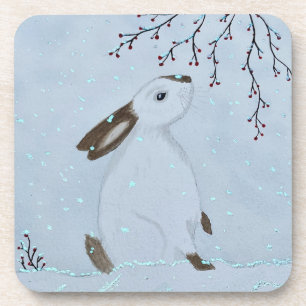 Posavasos Conejo de invierno en acuarela