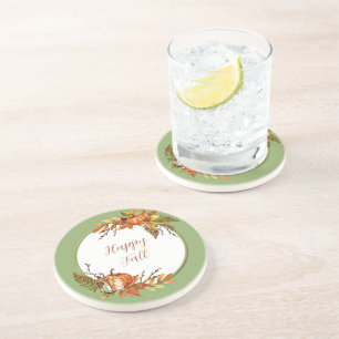 Posavasos Conejo de otoño y calabazas con texto personalizab