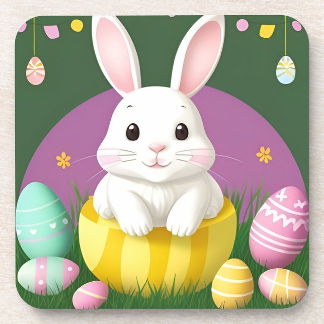 Posavasos Conejo De Pascua Con Huevos Decorativos (Frente)