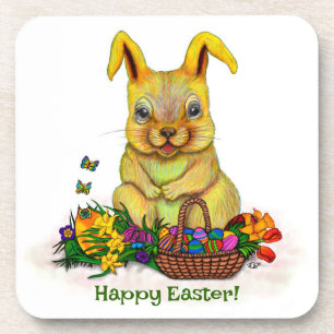 Posavasos Conejo de Pascua con huevos y flores