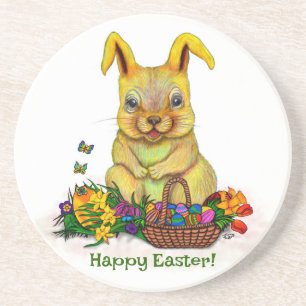 Posavasos Conejo de Pascua con huevos y flores