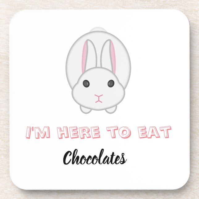 Posavasos Conejo de Pascua esperando para comer chocolates (Frente)