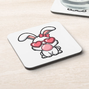 Posavasos Conejo Kawaii Juguetón con Burbuja de Chicle