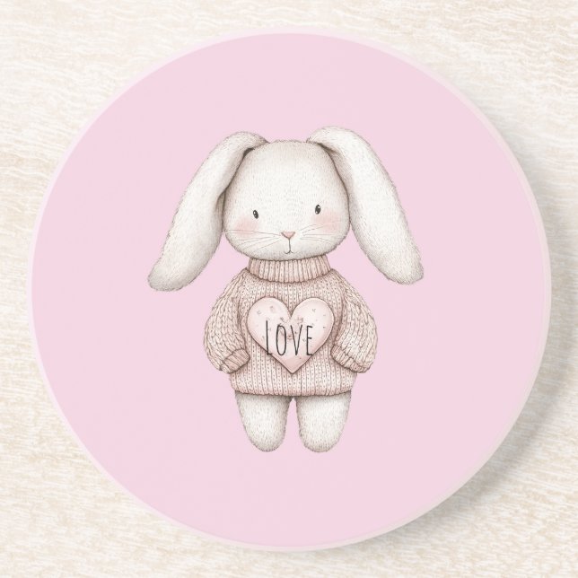 Posavasos Conejo Lindo Dulce Rosa Suéter Corazón Rosa (Frente)