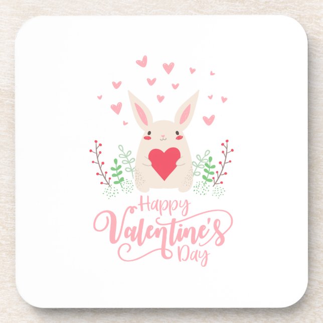 Posavasos Conejo lindo Feliz Día de San Valentín | Montaña (Frente)