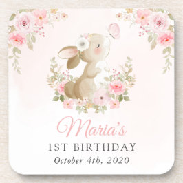 Posavasos Conejo, Mariposa, Flores Rosadas, Primer Cumpleaño