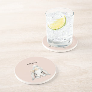 Posavasos Conejo Melocotón Lazo Rosa Blanco