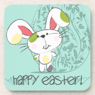 Posavasos Conejo personalizado Cute Blue Happy Easter