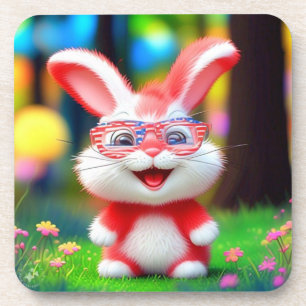 Posavasos Conejo Rojo con Gafas Americanas Cartoon-44244