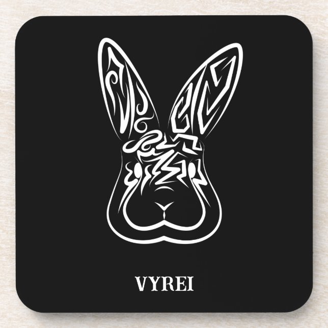 Posavasos Conejo tribal blanco y negro (Frente)