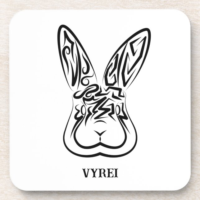 Posavasos Conejo tribal blanco y negro (Frente)