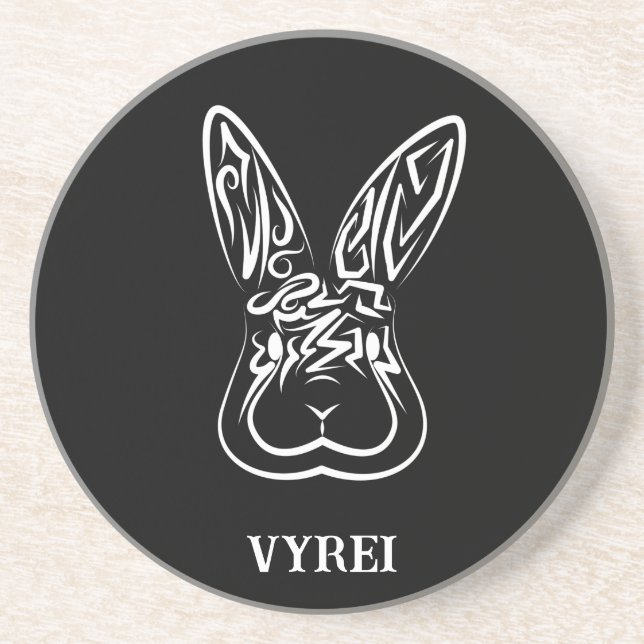 Posavasos Conejo tribal blanco y negro (Frente)