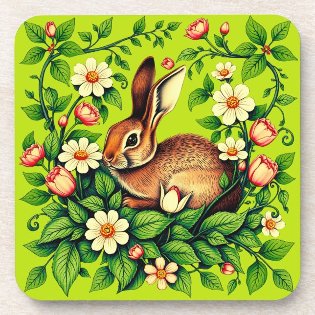 Posavasos Conejo y flores Art Nouveau (Frente)