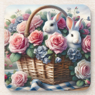 Posavasos Conejos Anidados Entre Rosas de Cabaña