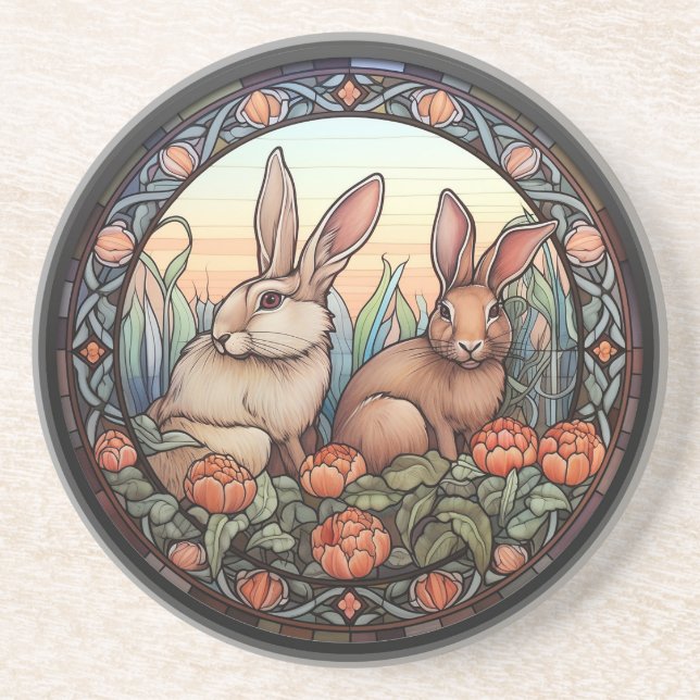 Posavasos Conejos de vidrio fino (Frente)
