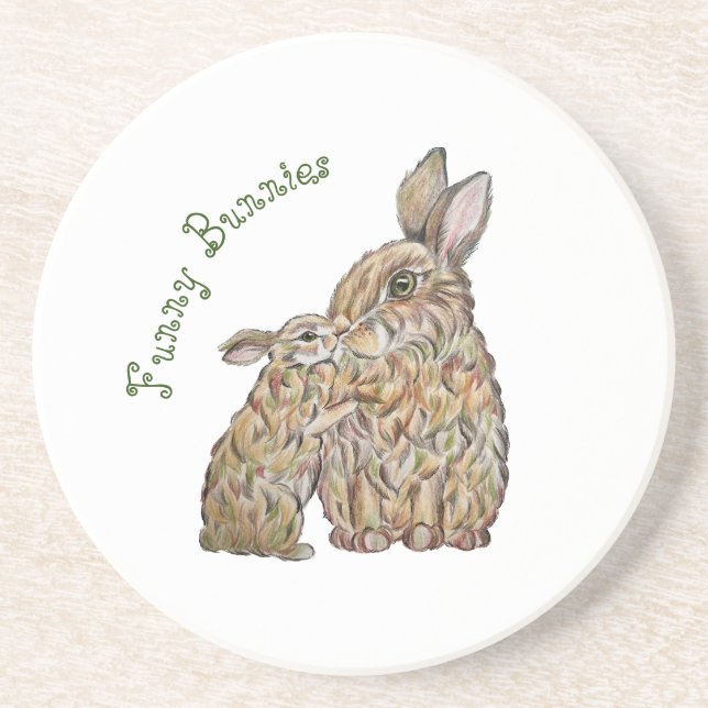 Posavasos Conejos divertidos. Dibujo de lápiz (Frente)