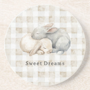 Posavasos Conejos dormidos a cuadros grises crema lindos