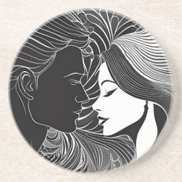 Posavasos Conexión en blanco y negro: amantes de la silueta