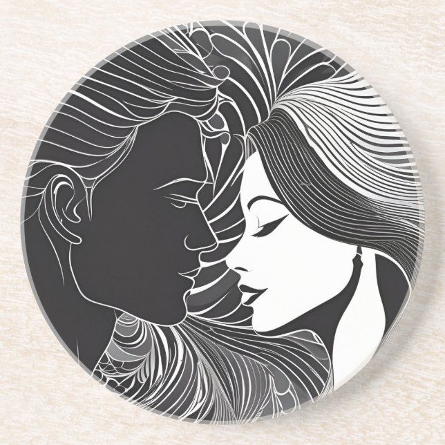 Posavasos Conexión en blanco y negro: amantes de la silueta (Frente)