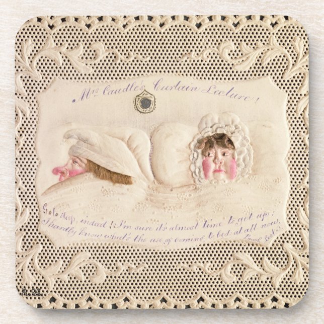 Posavasos Conferencia de cortina de señora Caudle, tarjeta (Frente)