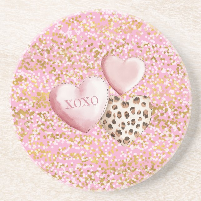 Posavasos Confeti Blanco Dorado Rosa XOXO (Frente)