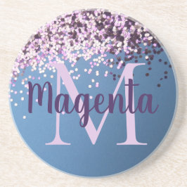 Posavasos Confetti de lavanda monograma sobre azul