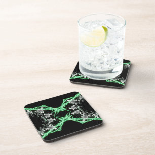 Posavasos Confusión Arte fractal verde y blanco