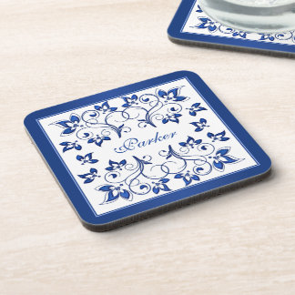 Posavasos Conjunto de escayola de Boda floral azul real y bl