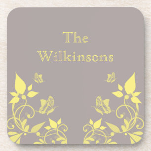 Posavasos Conjunto de escayola floral de mariposa amarilla