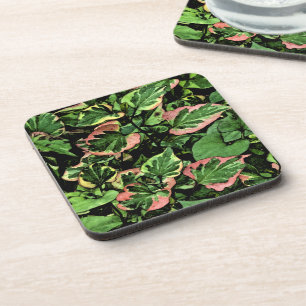 Posavasos conjunto de escayola, HOJAS CHAMELEON/VERDE Y ROSA