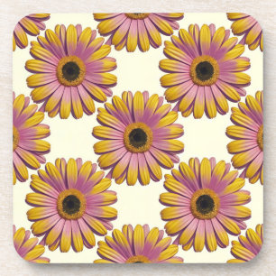 Posavasos Conjunto de escayola rosada de margaritas amarilla