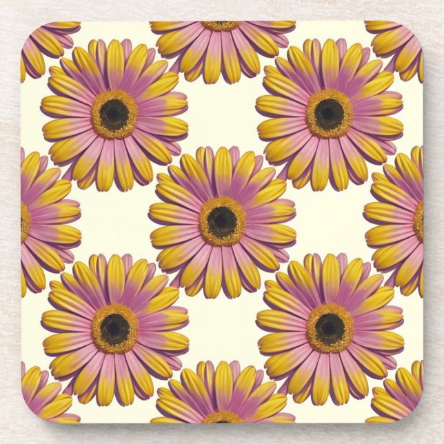 Posavasos Conjunto de escayola rosada de margaritas amarilla (Frente)