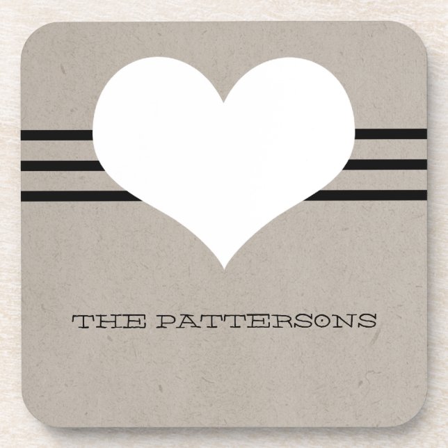 Posavasos Conjunto de escoria de corazón moderno beige (Frente)