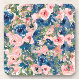 Posavasos Conjunto de escoria floral azul y rosa