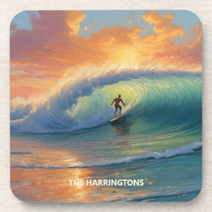 Posavasos Conjunto de montaña de surf con nombre personaliza