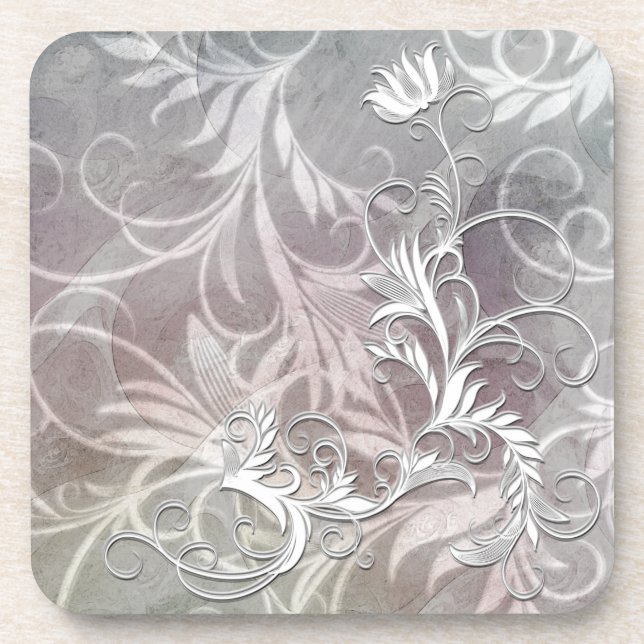 Posavasos Conjuntos de escayola floral blanca y sombreada (Frente)