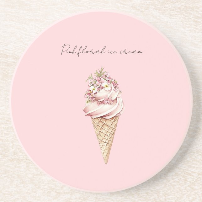 Posavasos Cono de helado floral rosa (Frente)