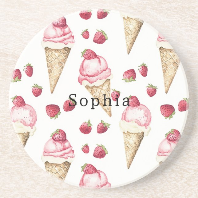 Posavasos Conos de helado de fresa (Frente)