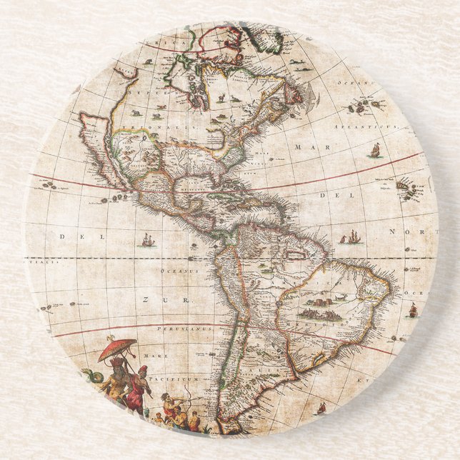 Posavasos Continente del viejo litograma de mapas de Estados (Frente)
