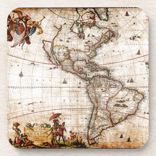 Posavasos Continente del viejo litograma de mapas de Estados (Frente)