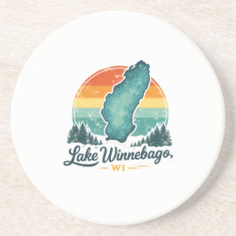 Posavasos Contorno del mapa del lago Winnebago WI al atardec