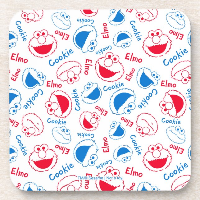 Posavasos Cookie Monster y Elmo | Patrón rojo y azul (Frente)