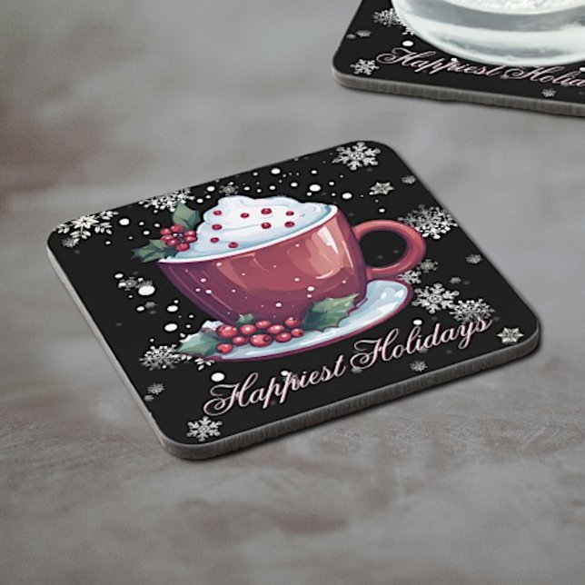 Posavasos Copa de navidades de chocolate caliente (Christmas Cup of Hot Chocolate Beverage Coaster)
