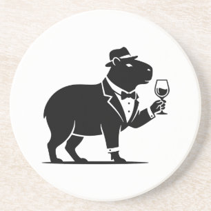 Posavasos Copa de vino divertida de capybara minimalista mod