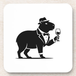 Posavasos Copa de vino divertida de capybara minimalista mod