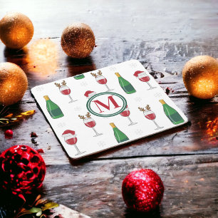 Posavasos Copas de vino de Navidad Monograma Copos de nieve