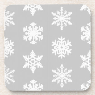 Posavasos Copia Ikat Copos de nieve - Gris plateado y blanco